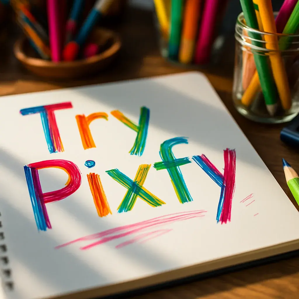 Notebook page with the handwritten words Try Pixfy